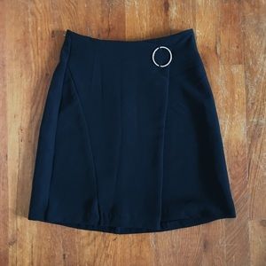 Black Wrap Pencil Skirt with Ring Detail